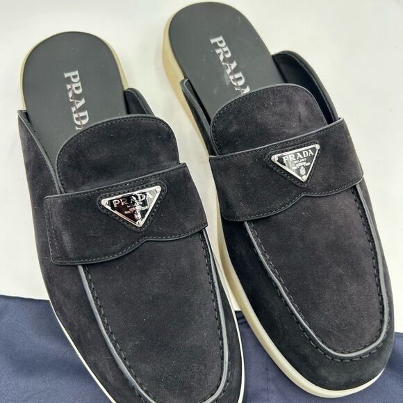 Men’s Prada triangle logo Saint Tropez slip on loafers size 9, made in Italy - Picture 3 of 9